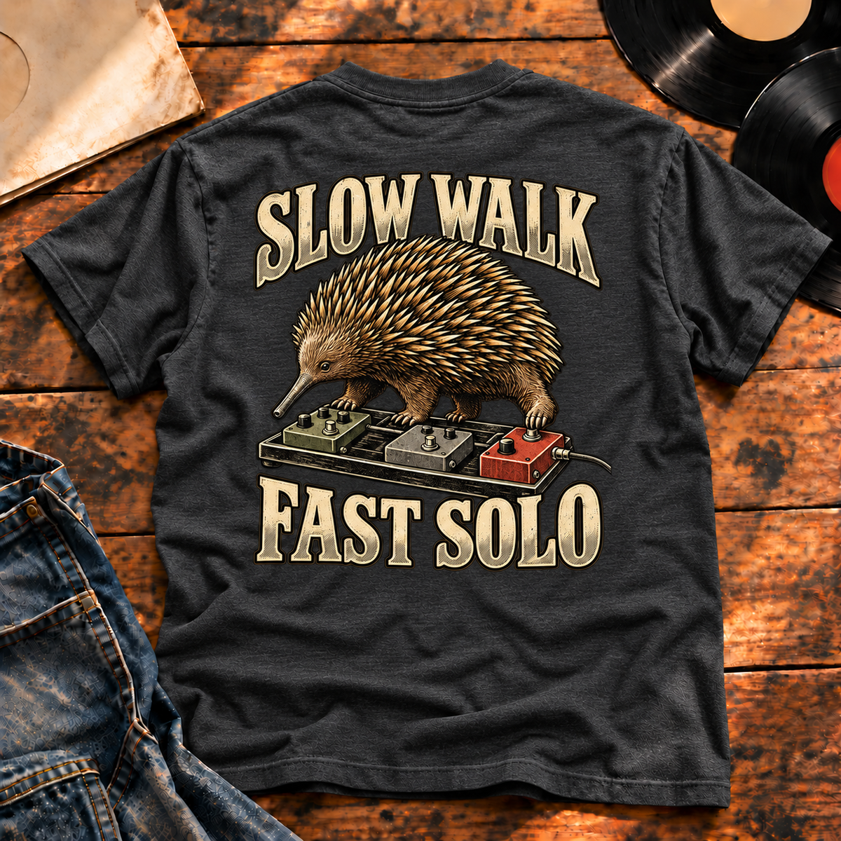 Slow Walk Fast Solo Heavyweight Tee charcoal back print hero
