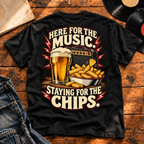 Staying for the Chips Heavyweight Tee — Black back print flat-lay hero
