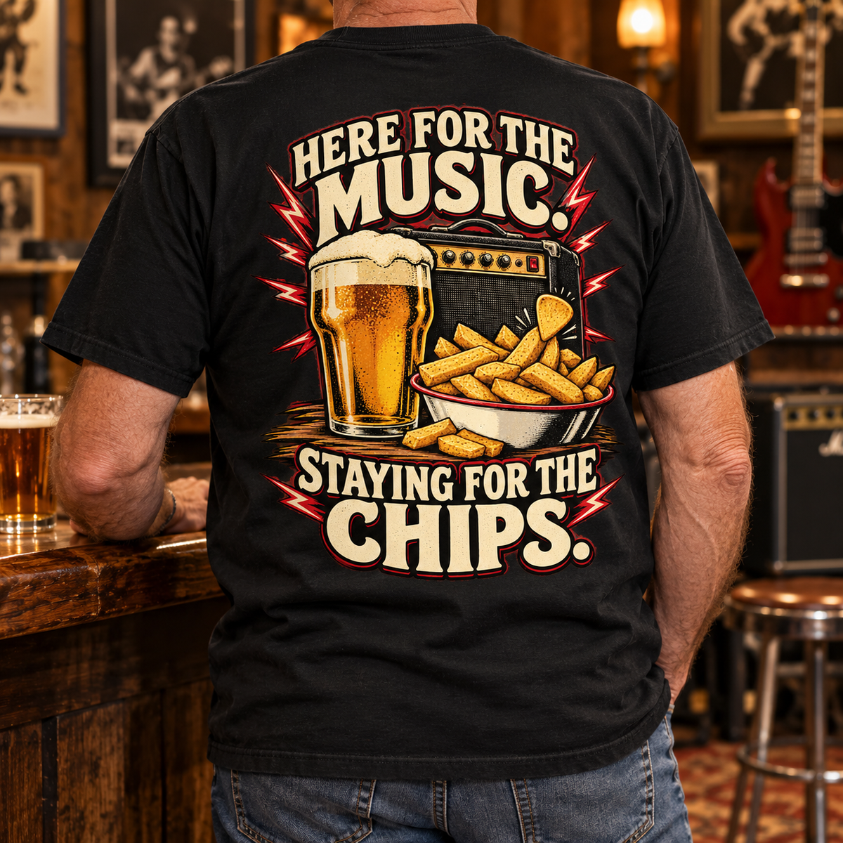 Staying for the Chips Heavyweight Tee — Lifestyle back print lifestyle