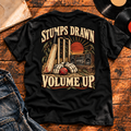 Stumps Drawn Volume Up Heavyweight Tee — black back-print hero