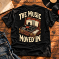The Music Moved In Heavyweight Tee black back print hero