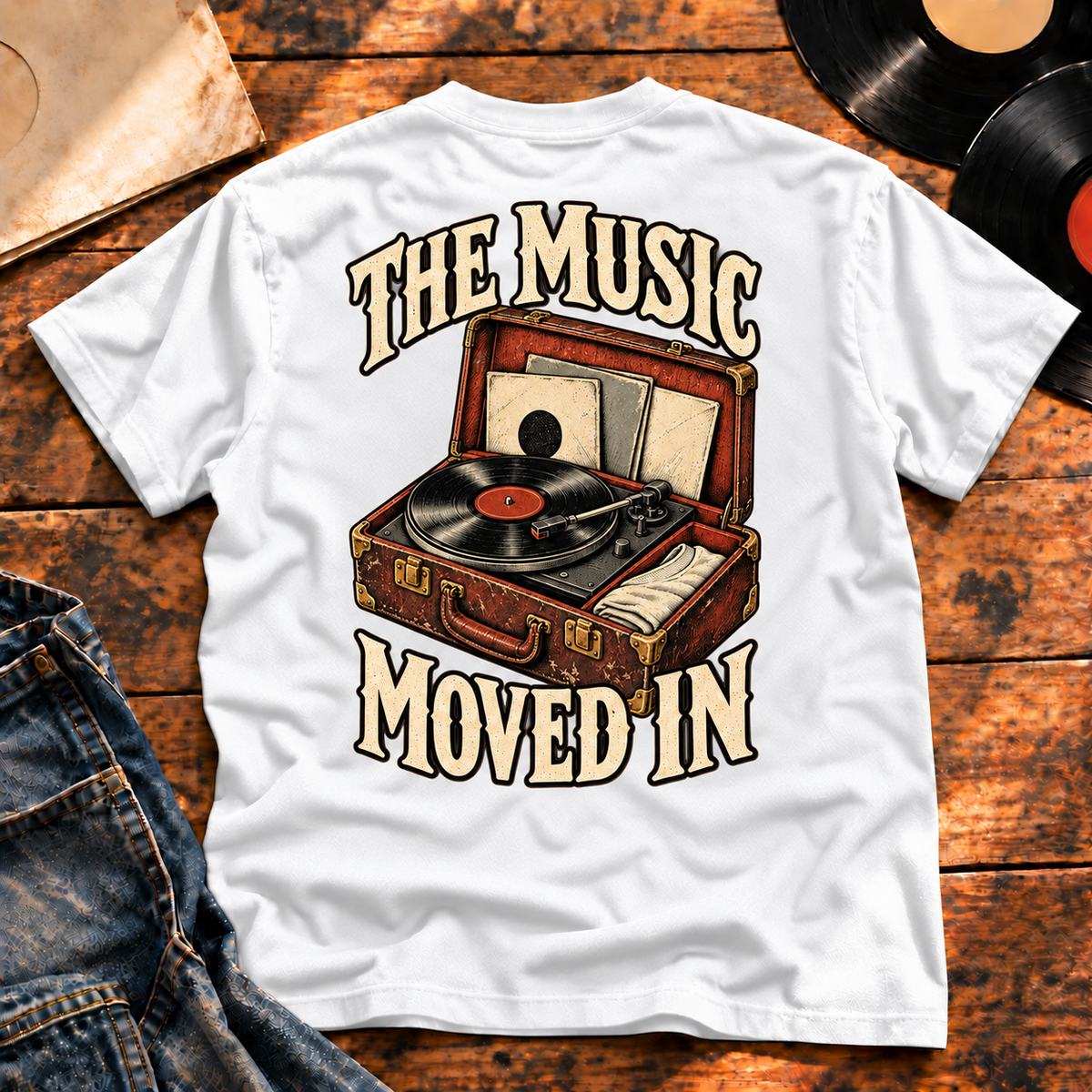 The Music Moved In Heavyweight Tee white back print hero