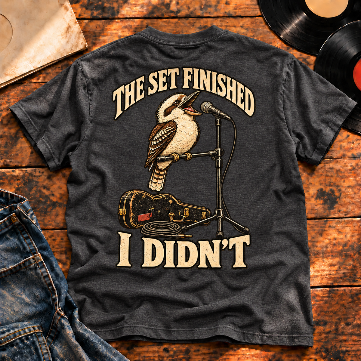The Set Finished I Didn’t Heavyweight Tee charcoal back print hero