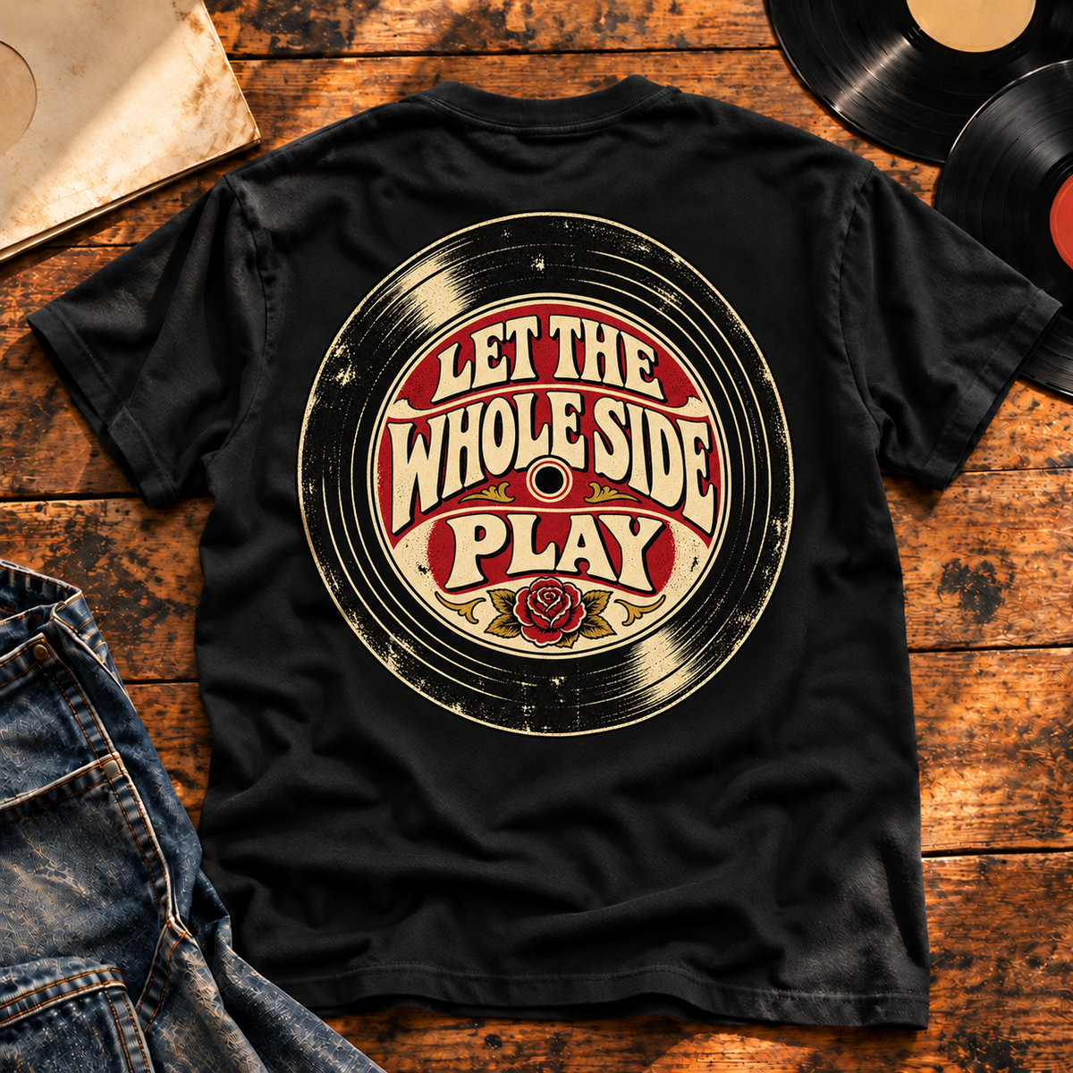 Let the Whole Side Play — Black vinyl flat-lay back view