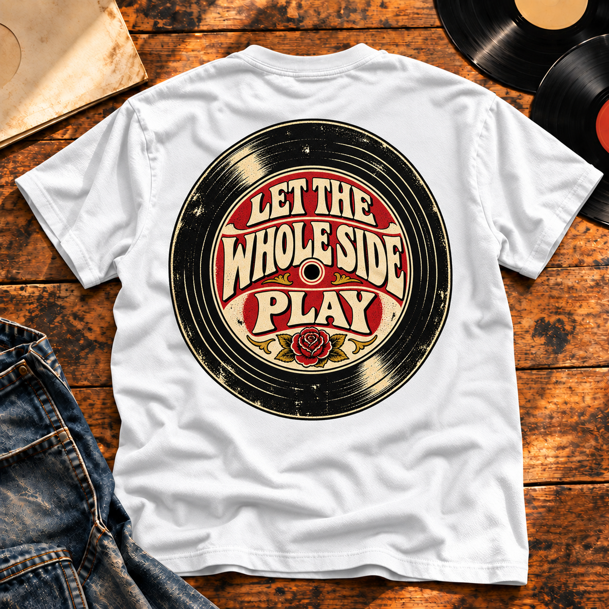Let the Whole Side Play — White vinyl flat-lay back view