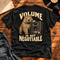 Volume Is Not Negotiable Heavyweight Tee — Black back-print flatlay hero