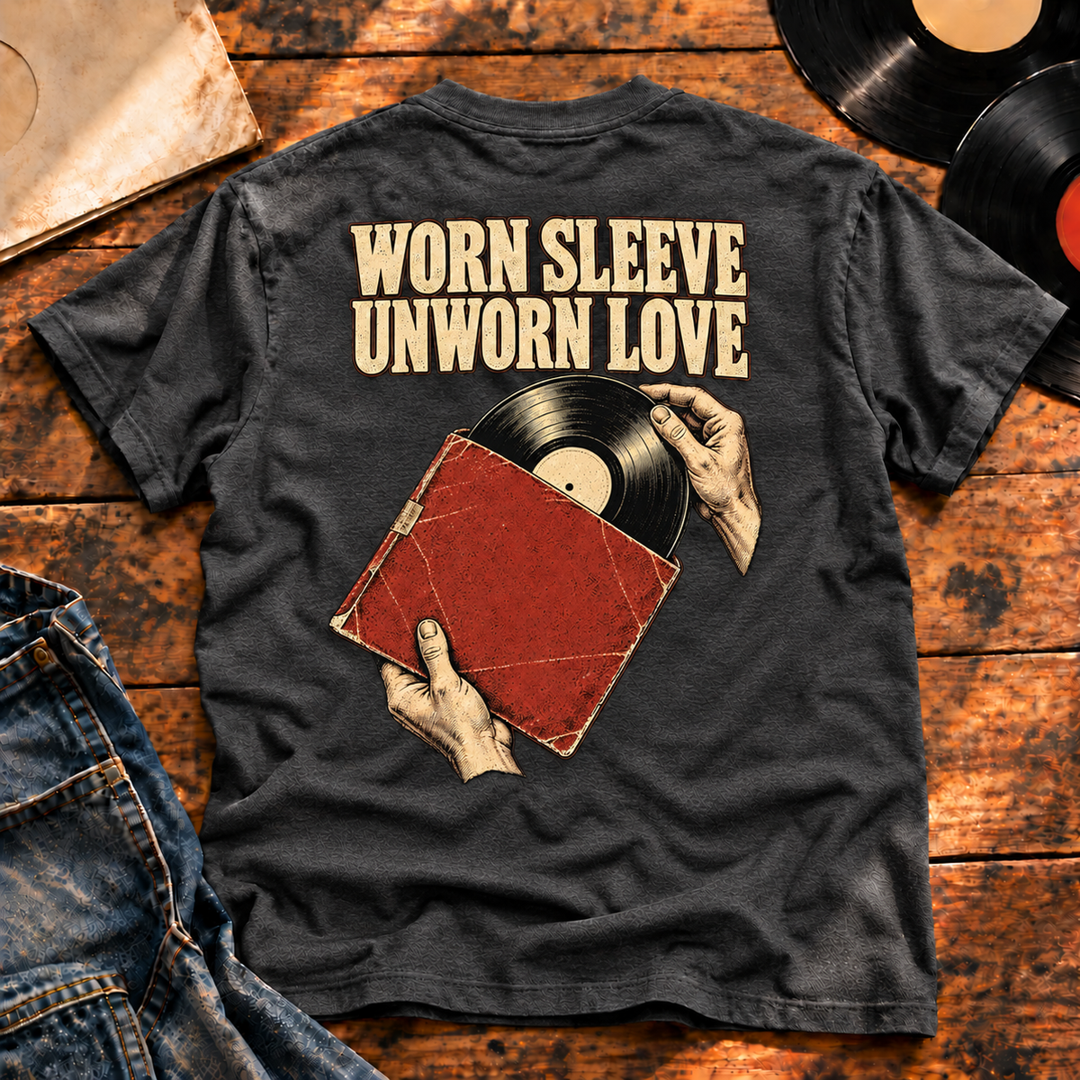 Worn Sleeve Unworn Love Heavyweight Tee charcoal back print hero